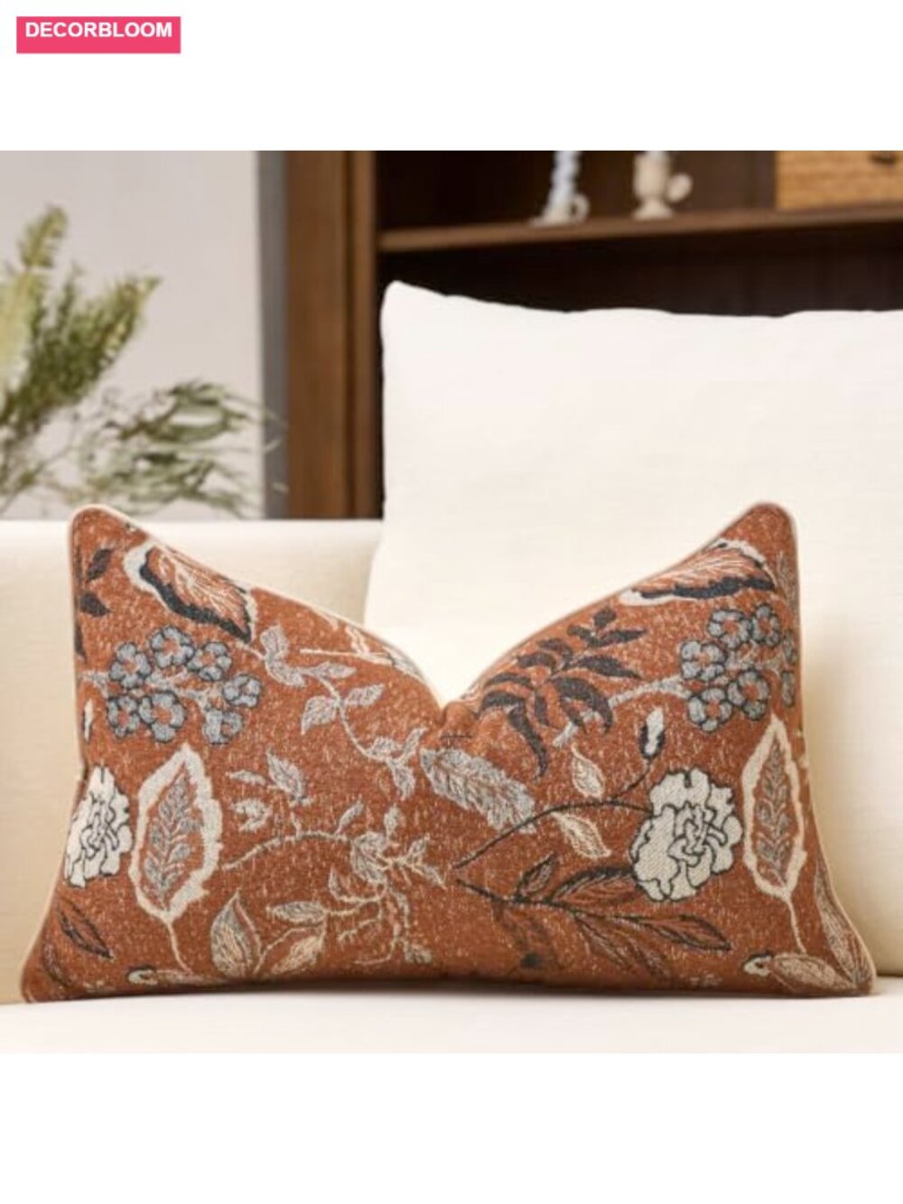 Chenille Textured Floral Lumbar Throw Pillow Cover 12x20 Farmhouse Decor